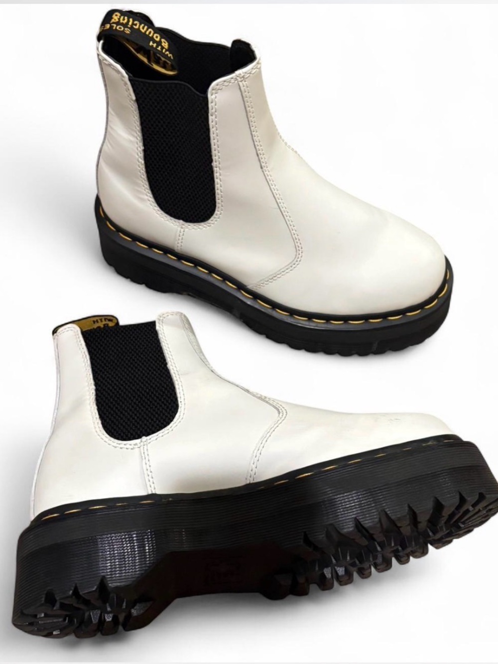 Dr. Marten 2976 Quad Leather White Chelsea Platform Boots Sz 7 - Picture 5 of 10